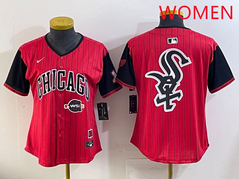 Women Chicago White Sox Blank Red Stripe Joint Name Nike 2025 MLB Jersey style 25->women mlb jersey->Women Jersey